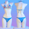 Tiburón Wet-Look Bikini Set – Edgy Shark Print Metallic Swimsuit