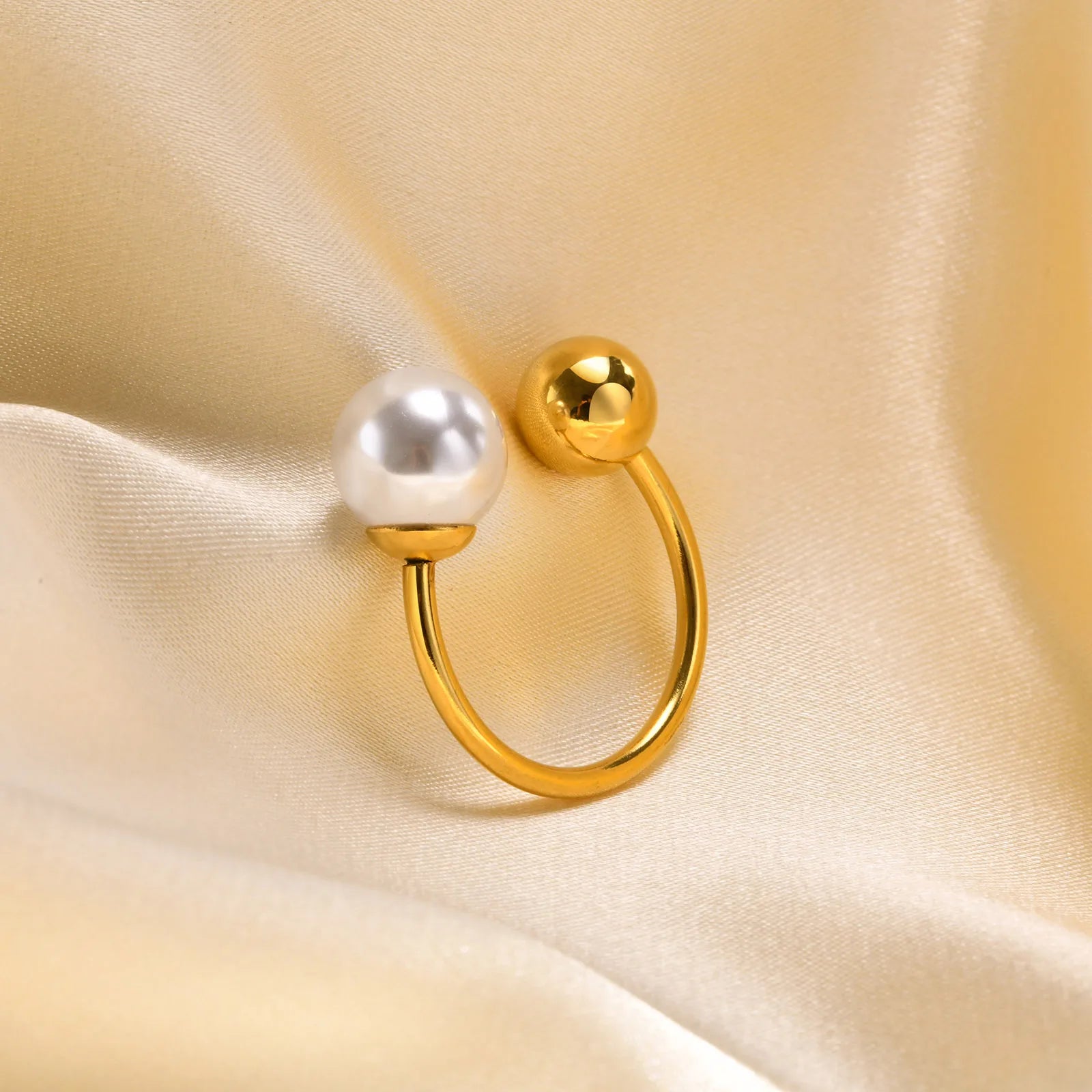 Elegant Double Pearl Open Cuff Ring