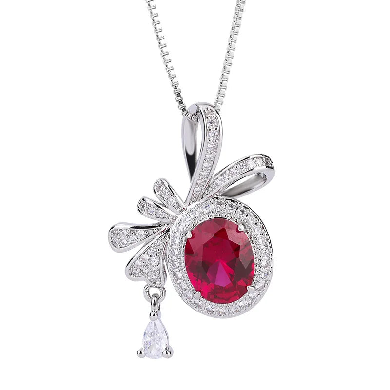Elegant Red Bow Butterfly Pendant Necklace for Women