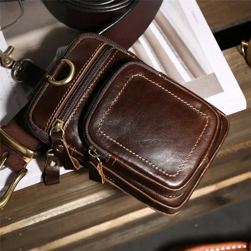 Vintage Leather Utility Belt Bag - Retro Style