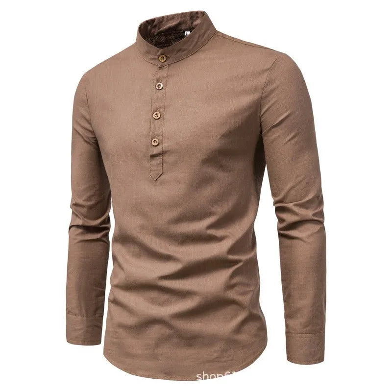 Verona Slim-Fit Mao Collar Shirt – Men's Smart-Casual Long-Sleeve