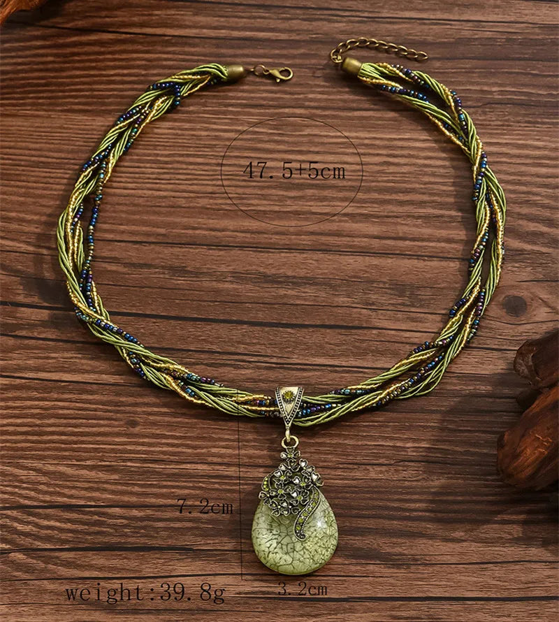 Vintage Emerald Green Teardrop Crystal Necklace