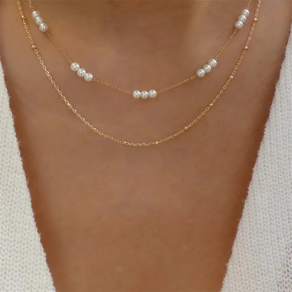 Vintage Elegant Layered Chain Pearl Necklace