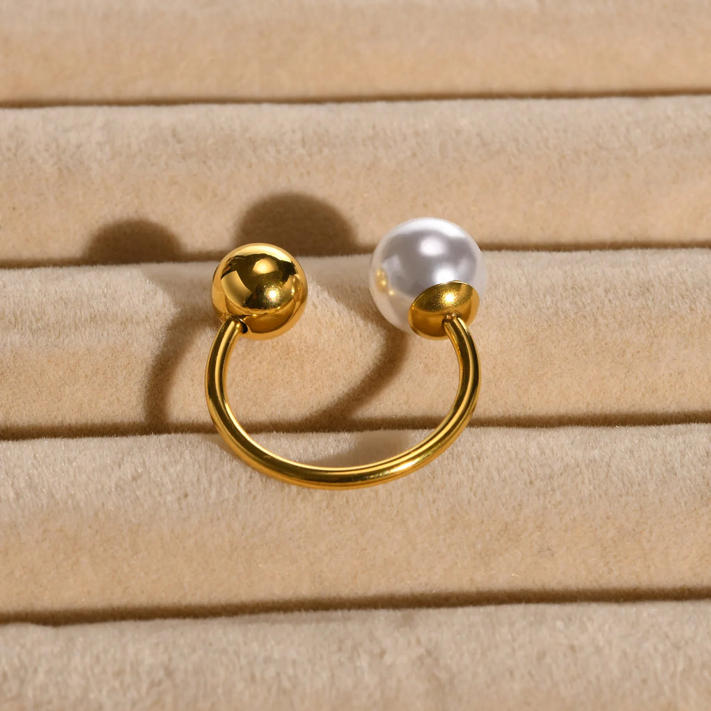 Elegant Double Pearl Open Cuff Ring