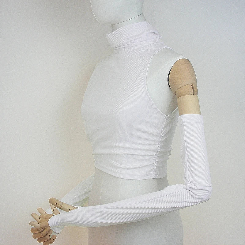 The "Aura Matrix" Ribbed 2-Piece Top – Sleeveless Turtleneck with Detachable Sleeves