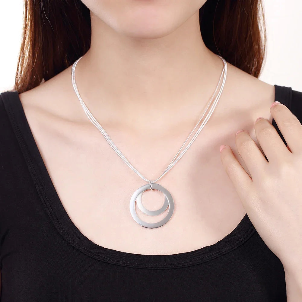 Classic 925 Sterling Silver 18-Inch Circle Pendant Necklace