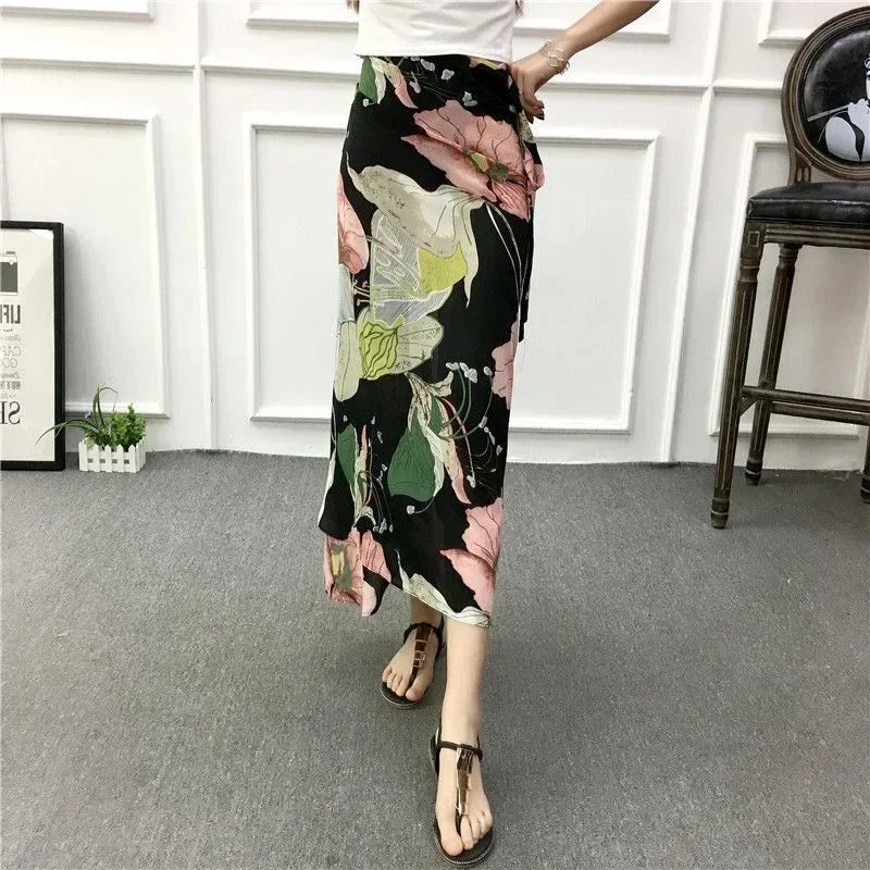 Floral High-Waist Wrap Maxi Skirt