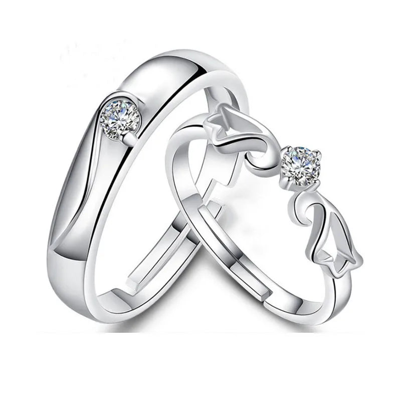 Amour Adjustable Couple Rings – 2-Piece Matching Love Heart Promise Set
