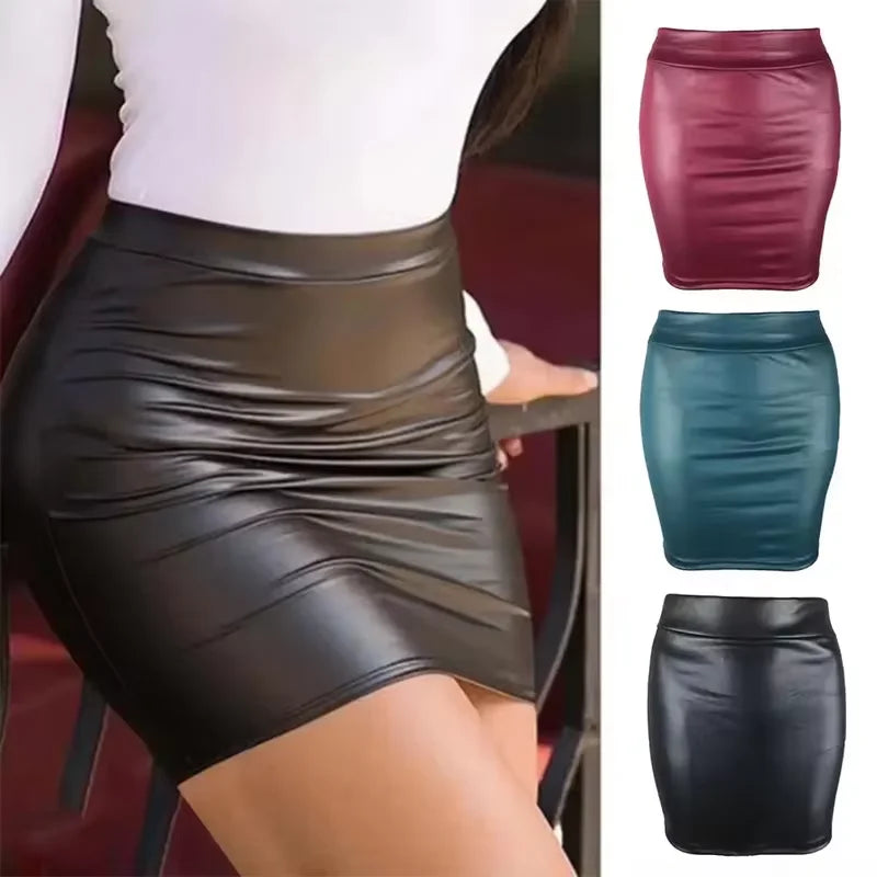 High-Waist Faux Leather Mini Skirt - Elegant Slim Fit Pencil Design