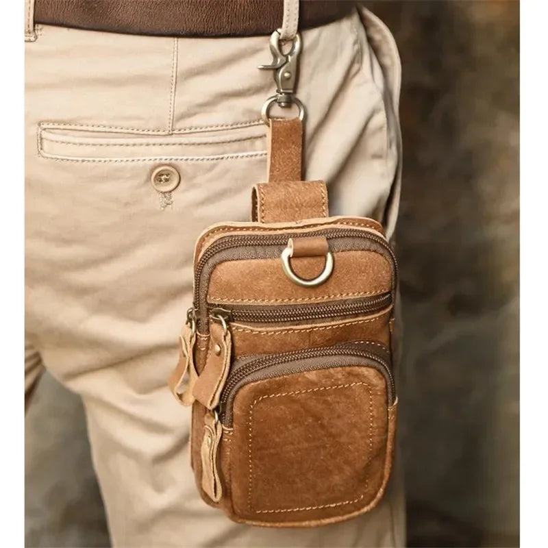 Vintage Leather Utility Belt Bag - Retro Style