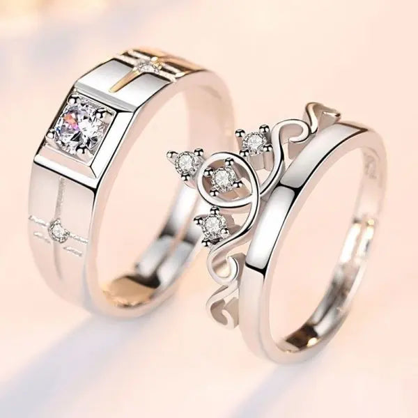 Amour Adjustable Couple Rings – 2-Piece Matching Love Heart Promise Set