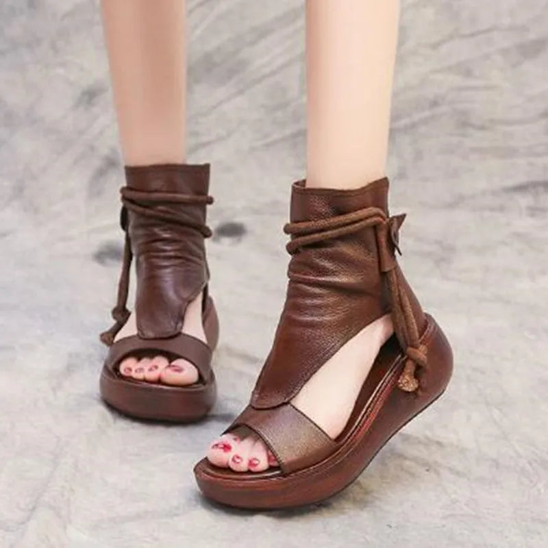 Leather Platform Wedge Sandals - Summer Comfort