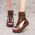 Leather Platform Wedge Sandals - Summer Comfort