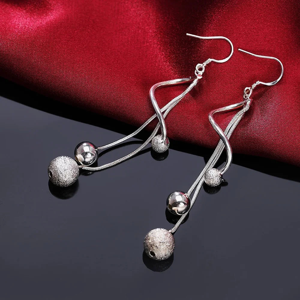 The "Aura Silver Droplet" Long Earrings – Genuine 925 Sterling Silver Bead Jewelry