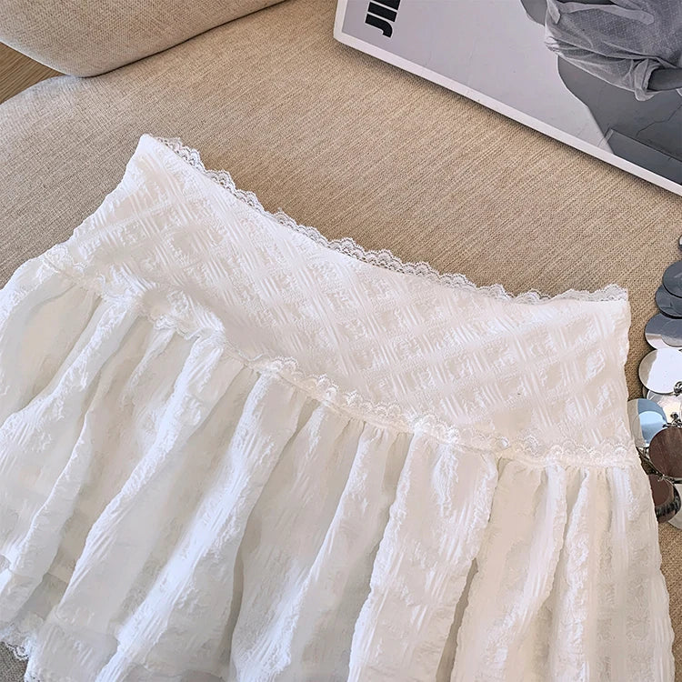 Women's Ruffled Lace-Trim Mini Skirt - Layered Balletcore Summer Skirt