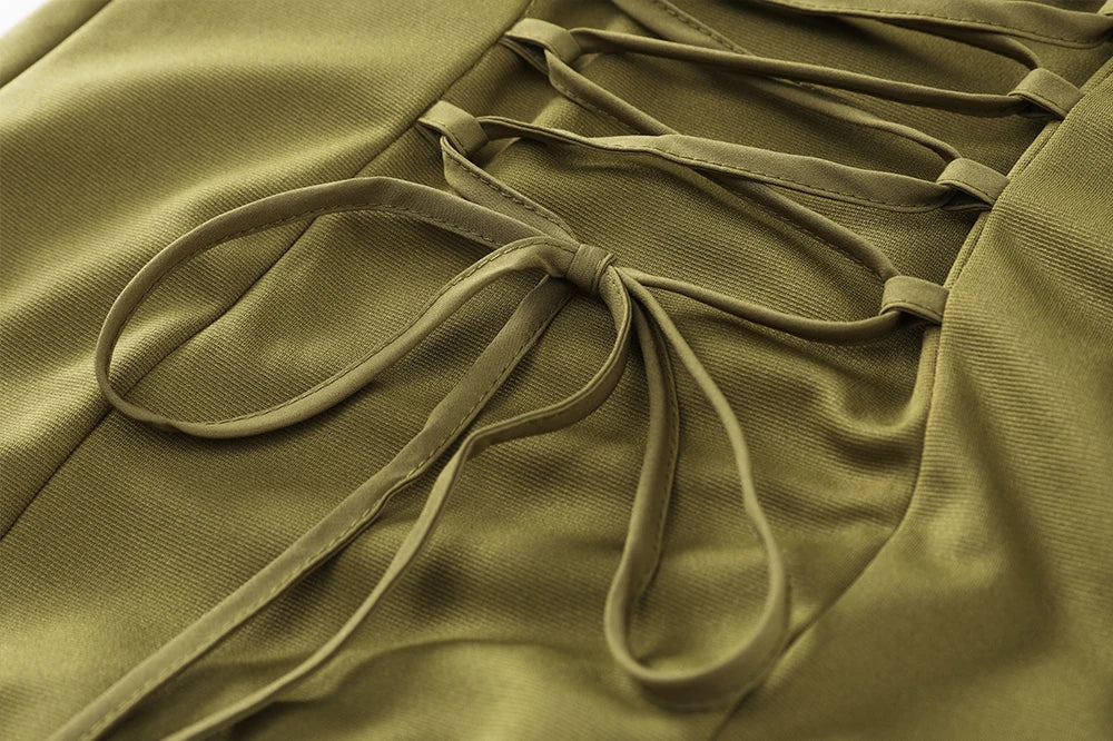 Elegant Olive Green Flowy Maxi Dress with Scarf
