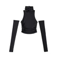 The "Aura Matrix" Ribbed 2-Piece Top – Sleeveless Turtleneck with Detachable Sleeves