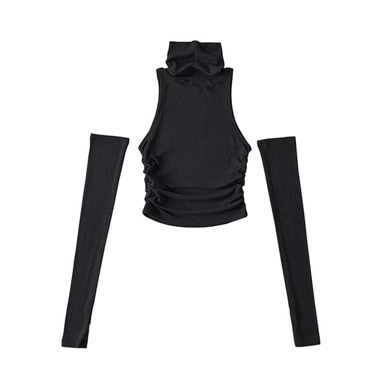 The "Aura Matrix" Ribbed 2-Piece Top – Sleeveless Turtleneck with Detachable Sleeves