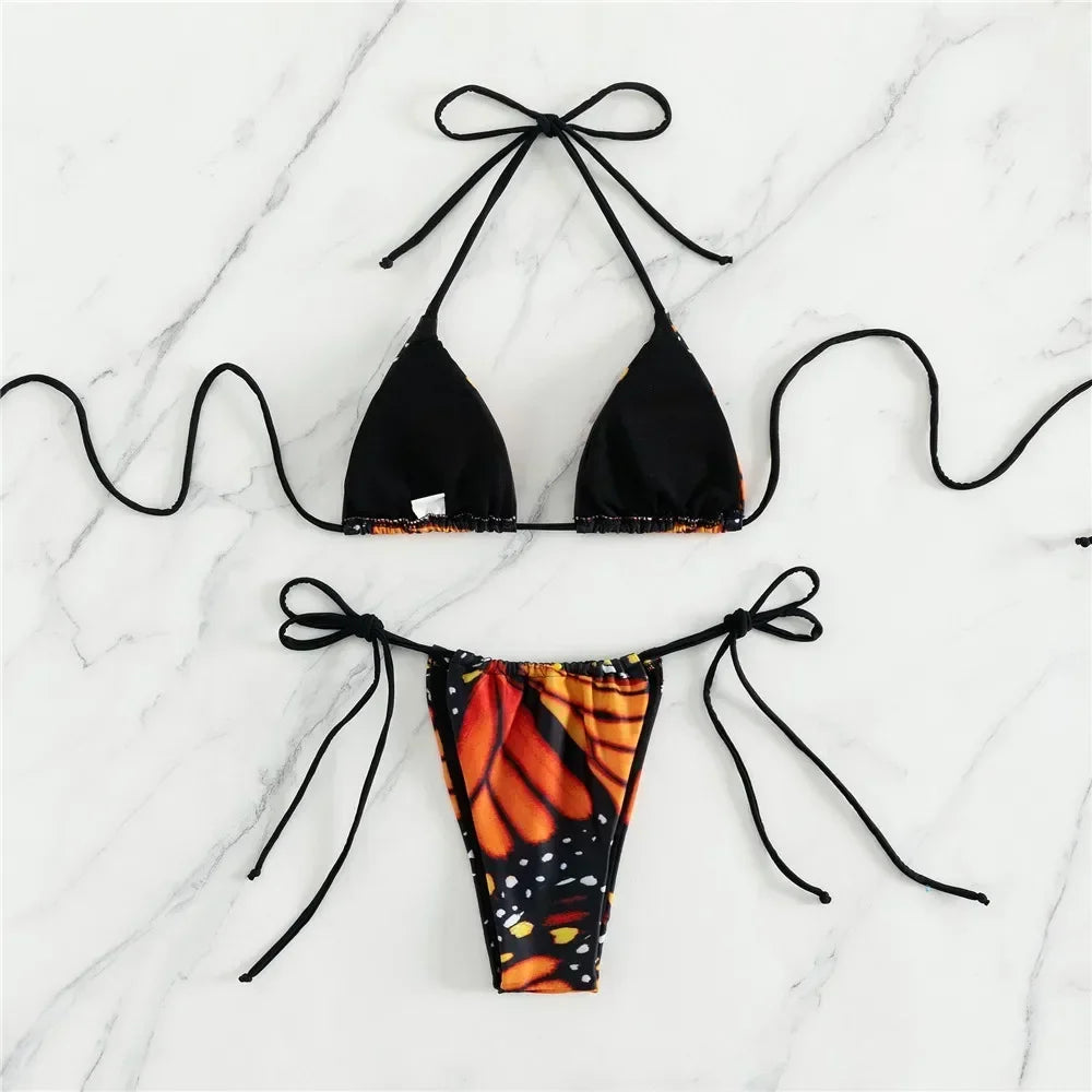 The "Aura Mariposa" Micro Bikini Set – Y2K Butterfly Print String Swimsuit