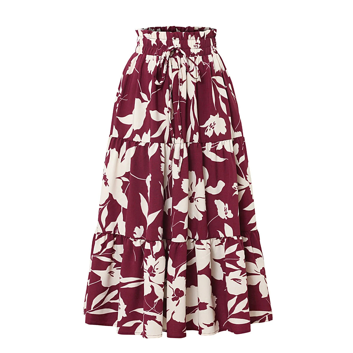 Santorini Bohemian Maxi Skirt – Flowy Summer Floral Long Skirt
