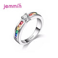 Rainbow Cubic Zirconia Statement Ring - Colorful Crystal Silver Plated Fashion Jewelry for Women