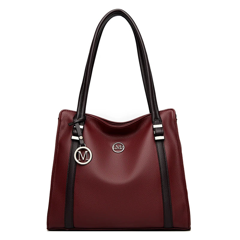 Luxury Leather Shoulder Bag - Large Capacity Tote