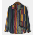 Men's Retro Vertical Striped Long Sleeve Shirt - Loose Fit Button-Down Streetwear Top