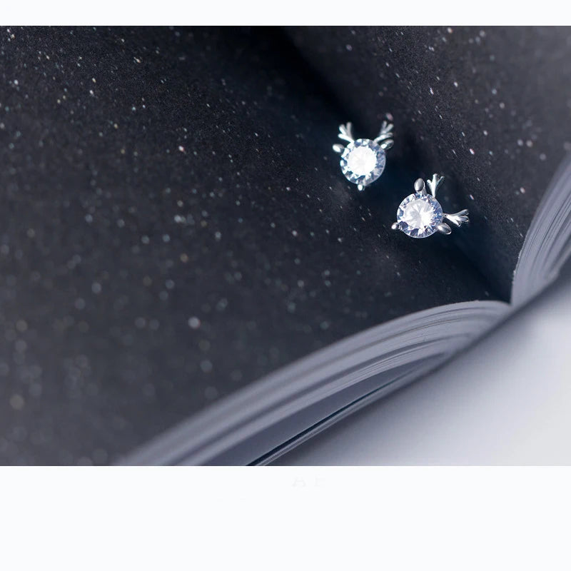 925 Sterling Silver Reindeer Crystal Stud Earrings