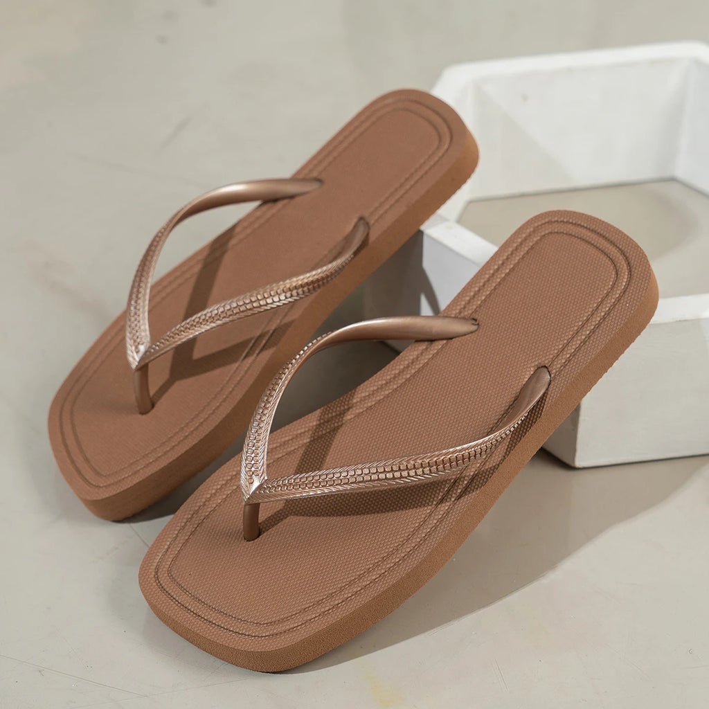 Women's Lightweight Casual Square-Toe Flip Flops - Comfortable Non-Slip Summer Sandals