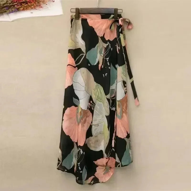 Floral High-Waist Wrap Maxi Skirt