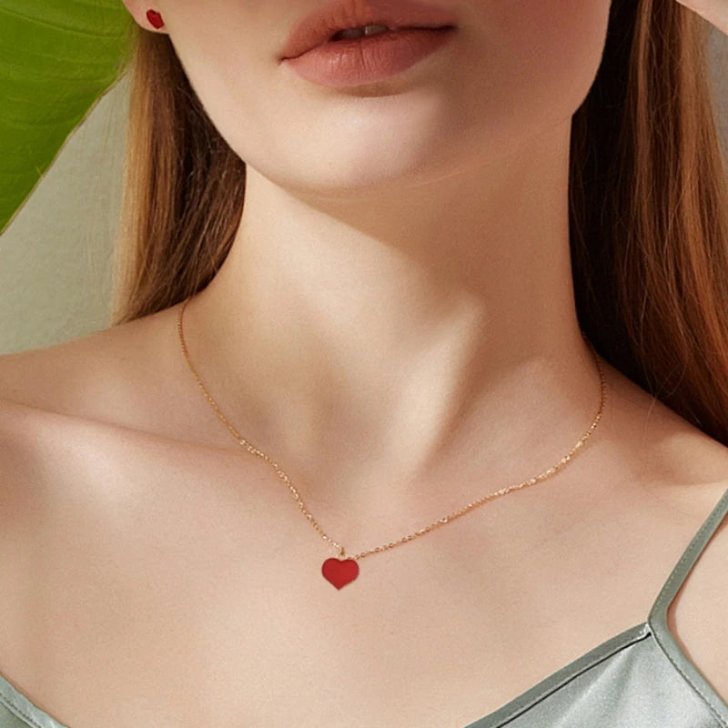 Gold-Tone Enamel Heart Drop Necklace