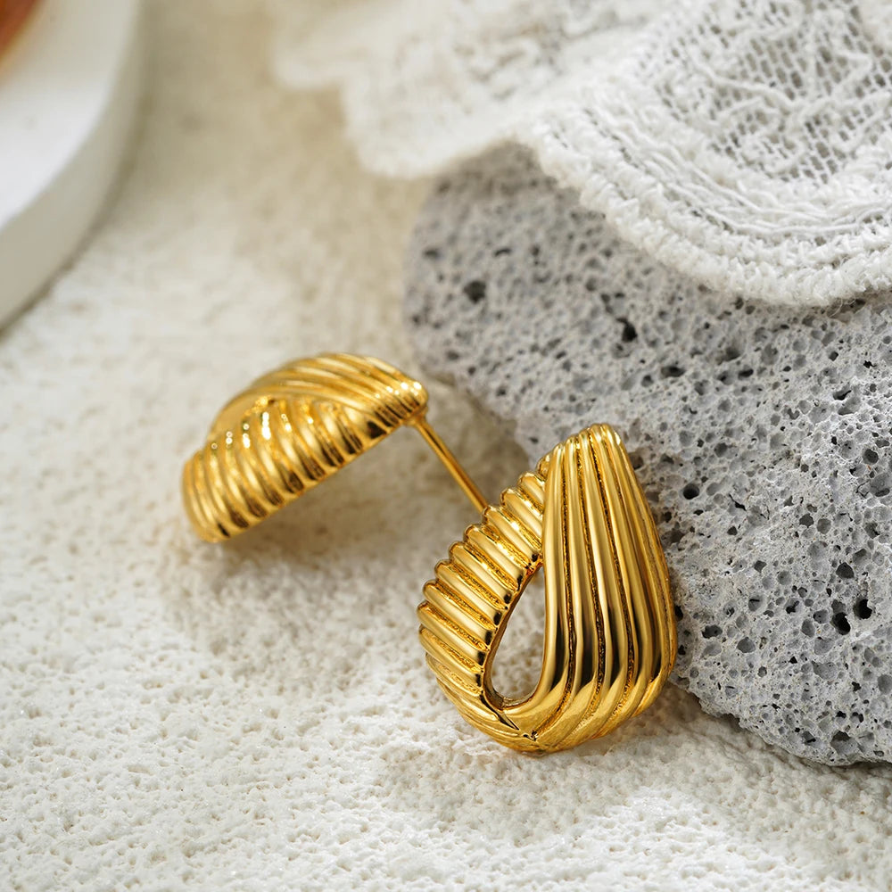 Aura Staggered Striped Hollow Drop Earrings