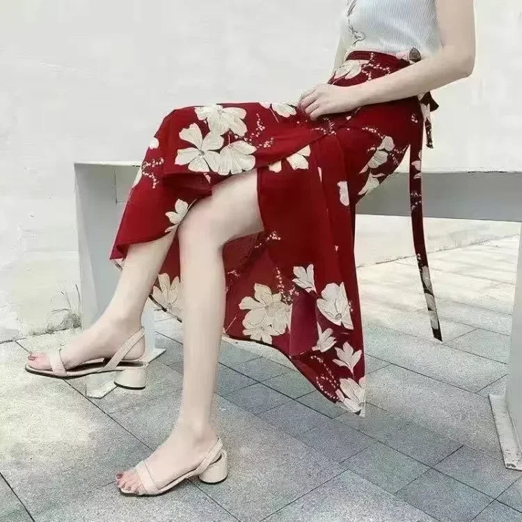 Floral High-Waist Wrap Maxi Skirt
