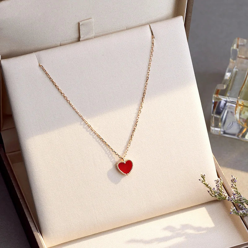 Gold-Tone Enamel Heart Drop Necklace