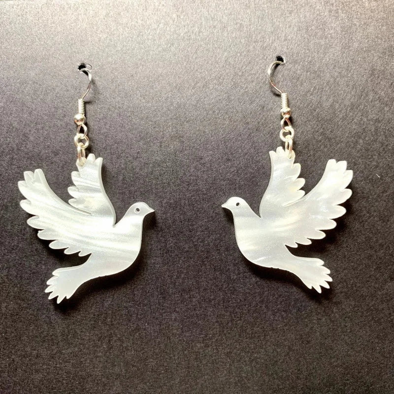 Elegant White Dove Acrylic Earrings - Lightweight Design