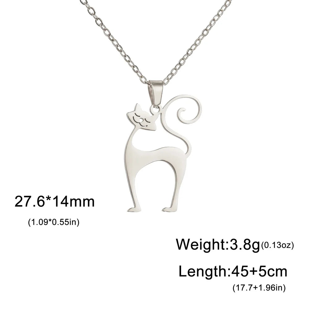 Minimalist Stainless Steel Quirky Long-Tail Cat Pendant Necklace