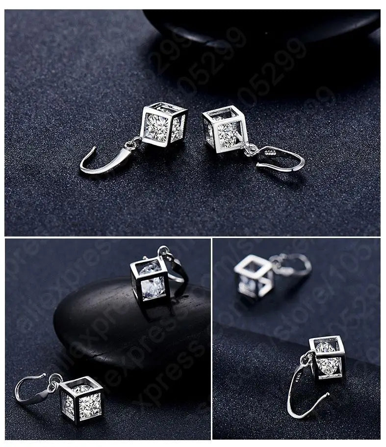 Prism Aura Jewelry Set – 925 Silver Square Necklace & Earrings