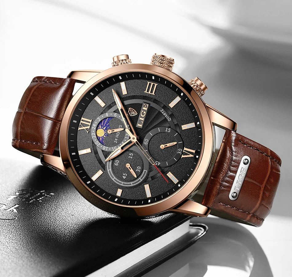LIGE Heritage Brown Leather Chronograph