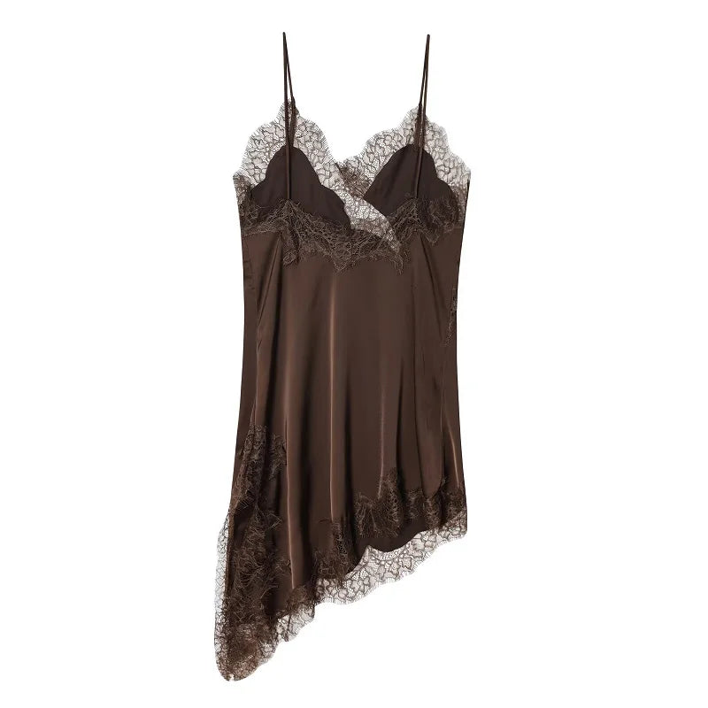 Elegant Satin Lace Backless Mini Summer Dress