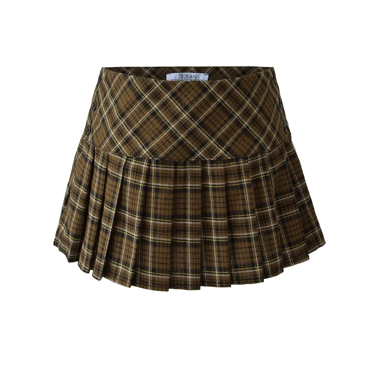 Blair Preppy Pleated Skirt – Y2K Red Plaid Side-Button Mini Skirt