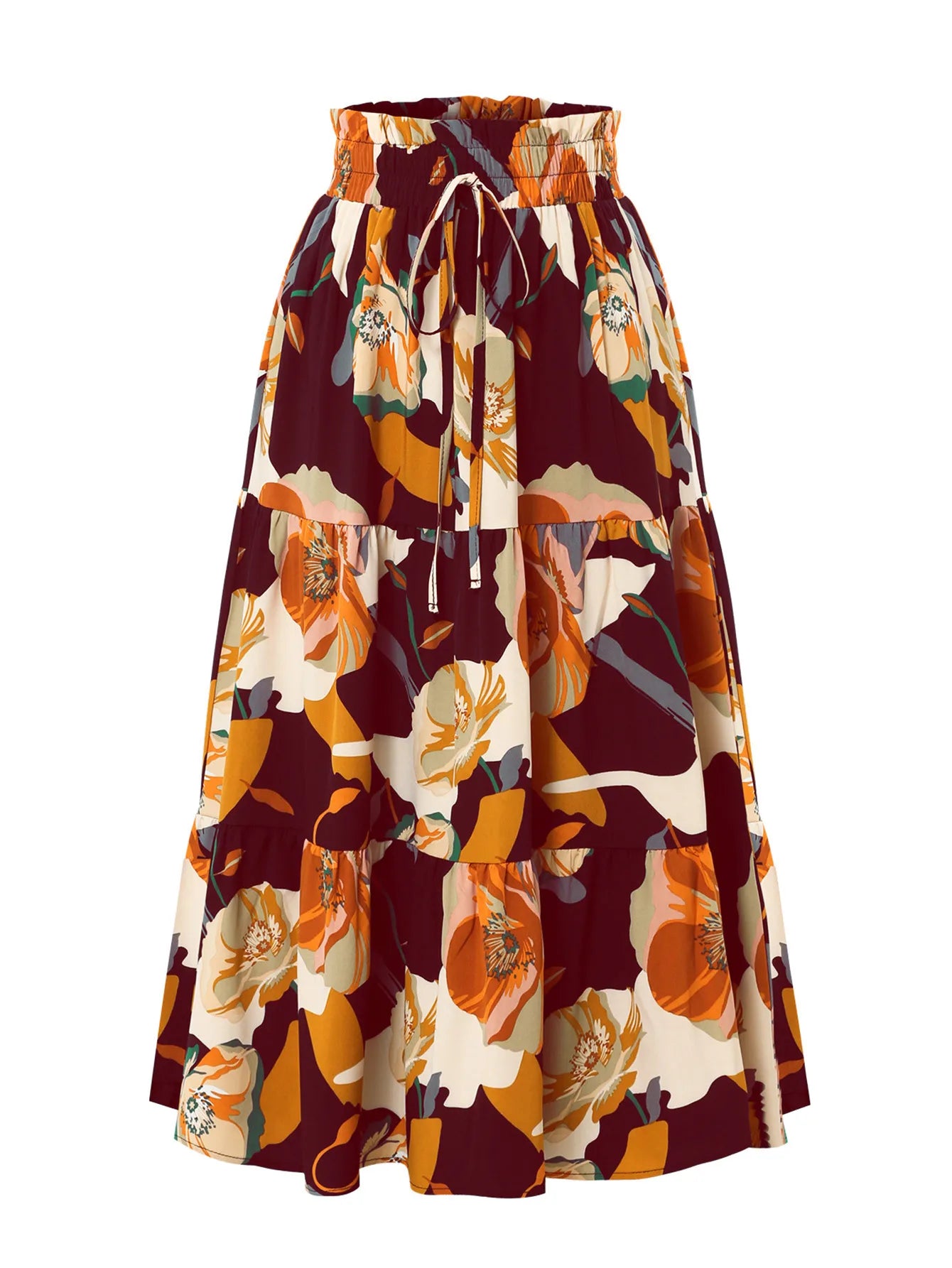 Santorini Bohemian Maxi Skirt – Flowy Summer Floral Long Skirt