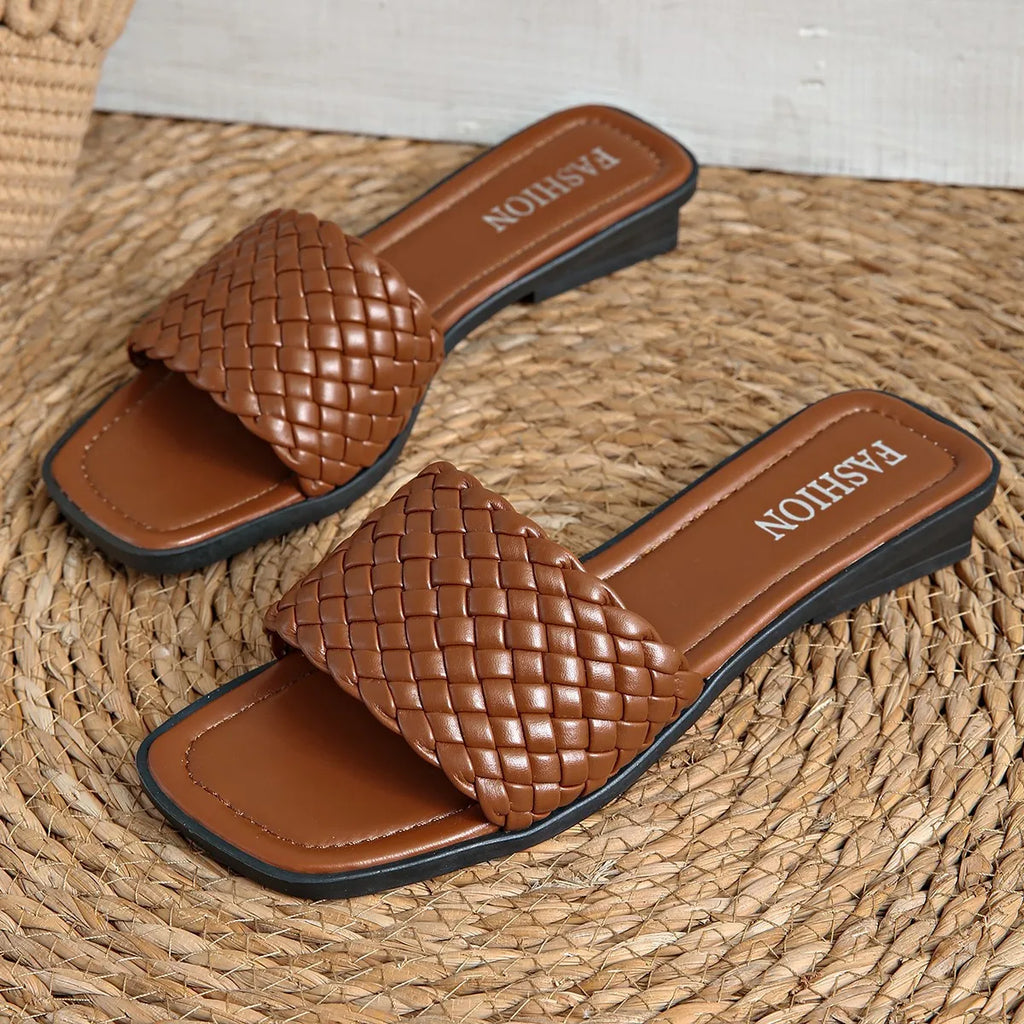 Capri Woven Slide Sandals – Elegant Summer Beach Slides