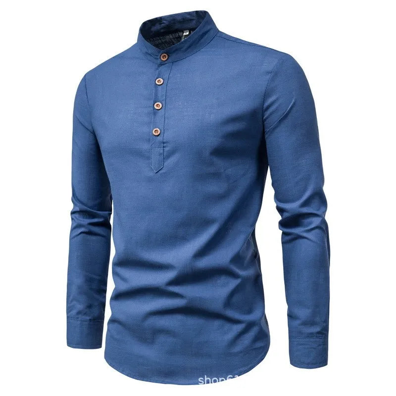 Verona Slim-Fit Mao Collar Shirt – Men's Smart-Casual Long-Sleeve