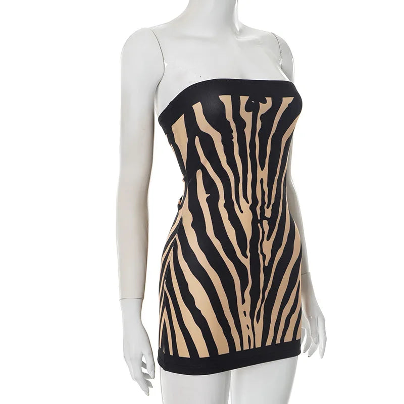 Zebra Striped Strapless Mini A-Line Dress