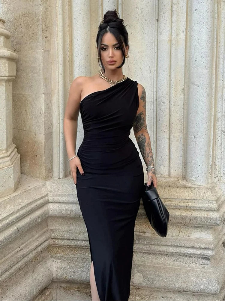 Summer Silhouette Sleeveless Maxi Dress - Elegant Side-Slit Evening Gown