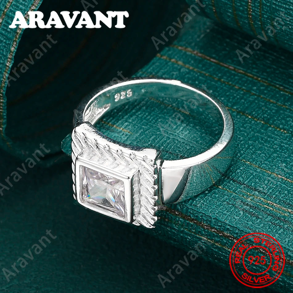 Elegant Square Cubic Zirconia Ring - Silver Plated Geometric Finger Ring for Women