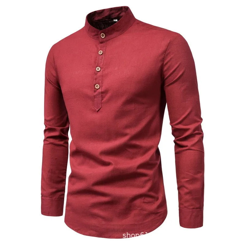 Verona Slim-Fit Mao Collar Shirt – Men's Smart-Casual Long-Sleeve