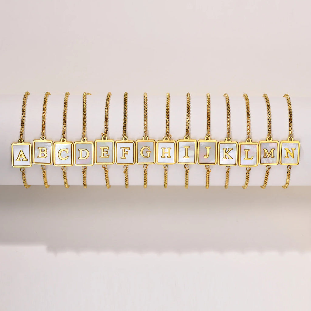 Aura Pearl Initial Bracelet – Waterproof Stainless Steel Alphabet Chain