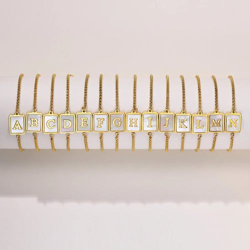 Aura Pearl Initial Bracelet – Waterproof Stainless Steel Alphabet Chain