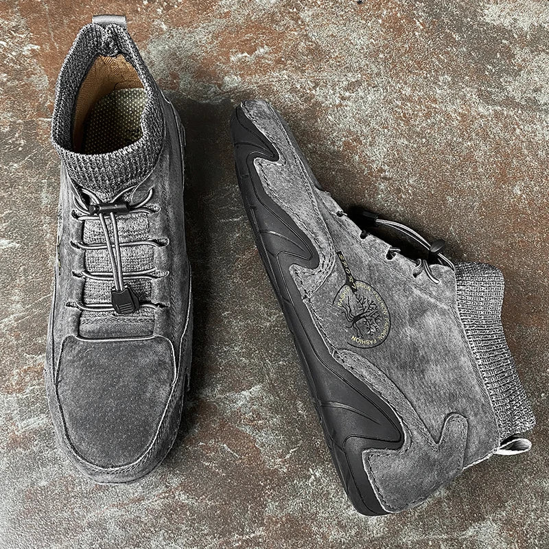 Casual Leather High-Top Sneakers - Waterproof & Lightweight